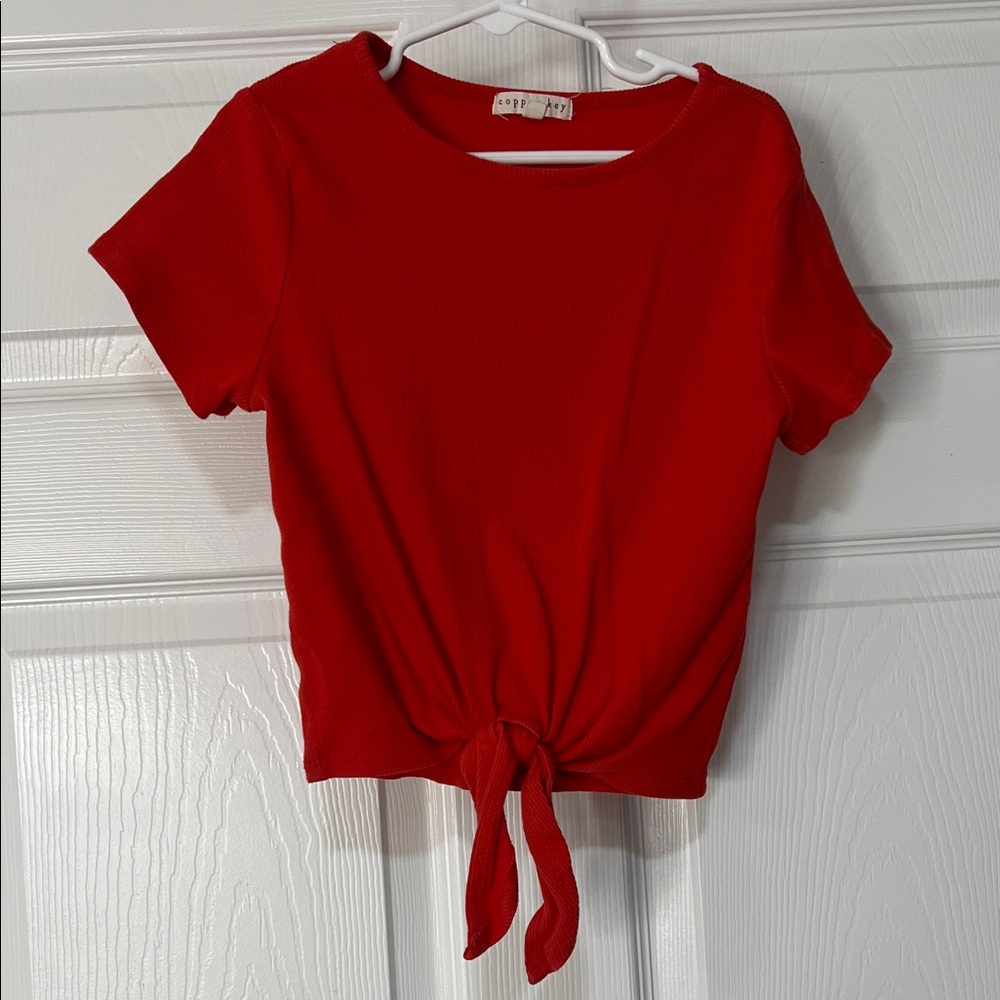Red Tie-Front Short Sleeve Tee